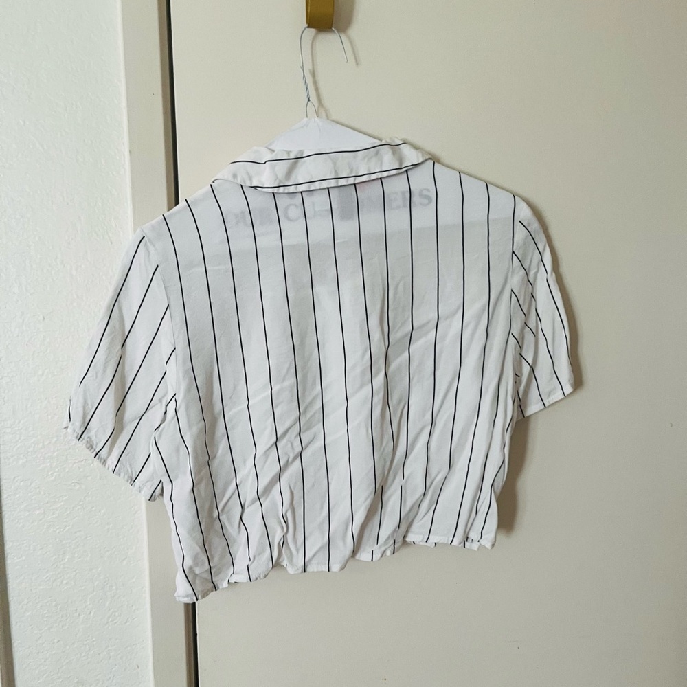 H&M White Shirt with Black Pinstripes and Blue Graphic - Picture 2 of 6